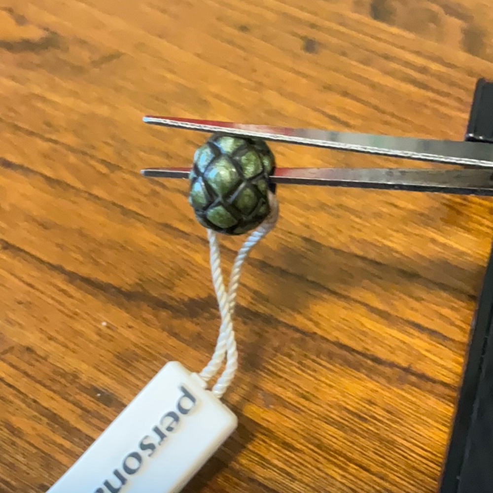 Persona Green and Black Pattern Bead with Silver Detail
